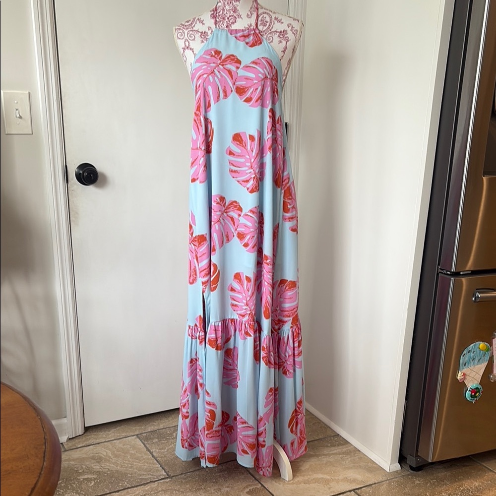Tropical Blue and Pink Maxi Dress